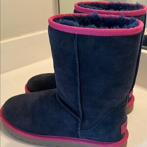 Authentic UGG Blue Suede Boots with Hot Pink Trim 💙💖